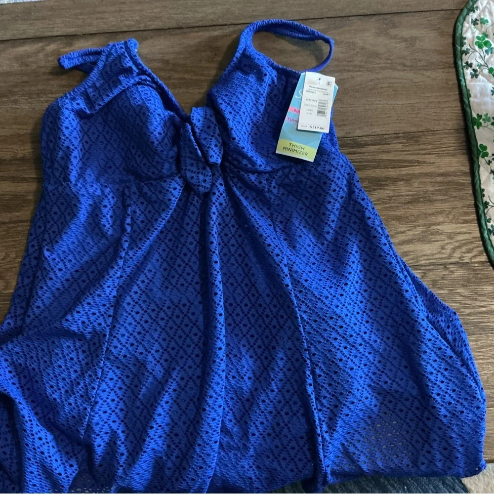 Swim Solutions Cobalt Blue Eyelet Swim Dress with Tummy Control - Picture 5 of 5